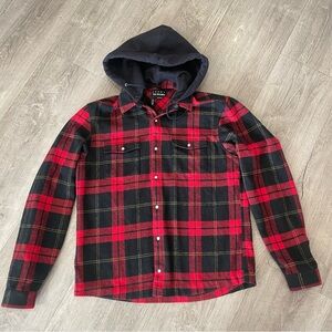 The Kooples Sport Buffalo Red and Black Plaid Wool Blend Snap Button Hoody